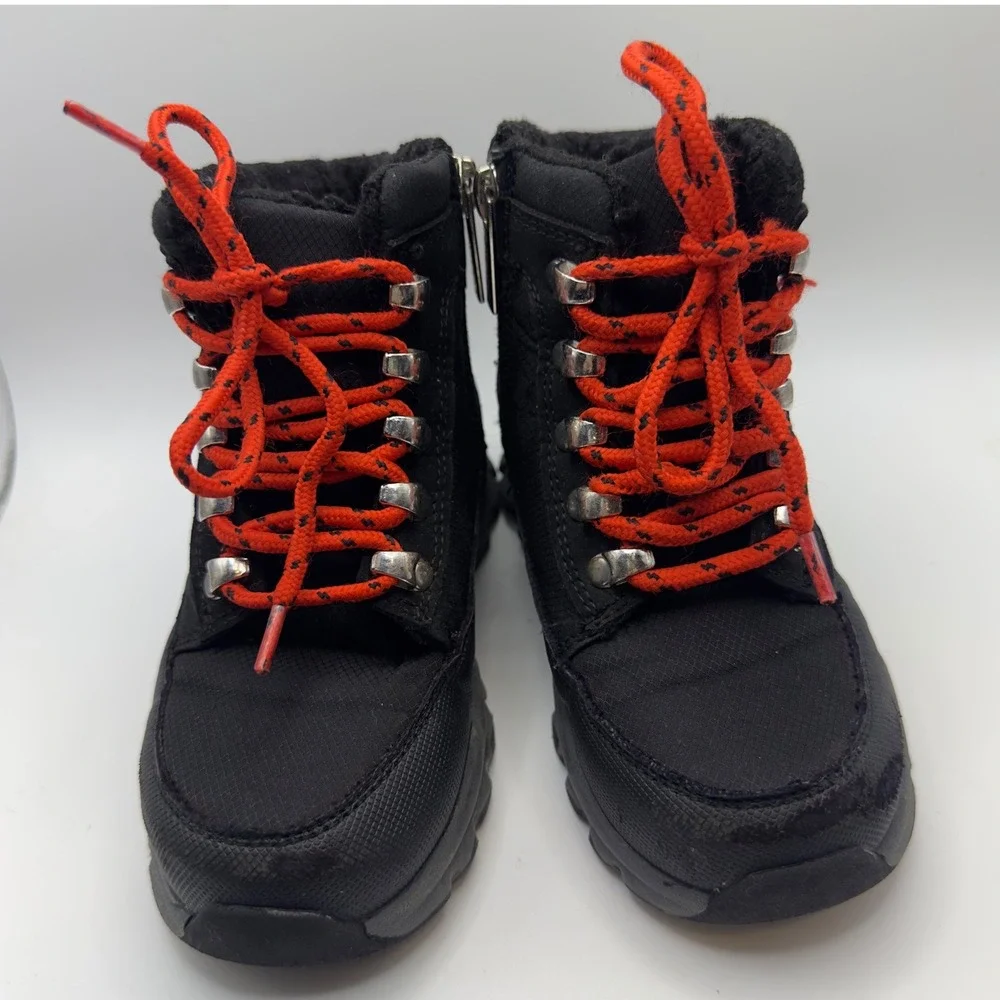 Nautica Kids Black Red Winter Snow Boots Fleece Lined Side Zip Size‎ 11 Toddler